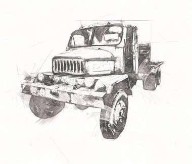 Zırhlı Araç Teknik Askeri Kamyon Sanat Çizimi