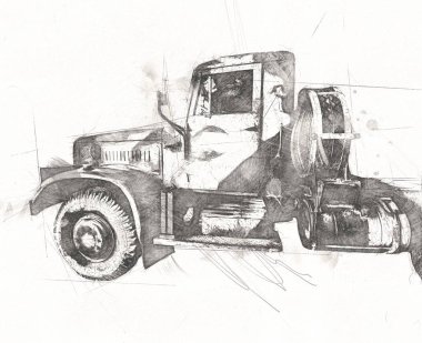 Zırhlı Araç Teknik Askeri Kamyon Sanat Çizimi