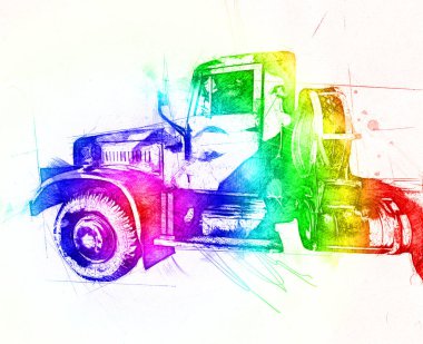 Zırhlı Araç Teknik Askeri Kamyon Sanat Çizimi