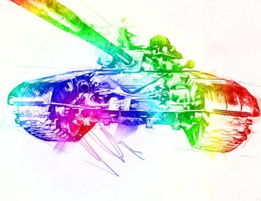 Vintage tank izole çizim sanat illüstrasyonu