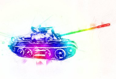 Vintage tank izole çizim sanat illüstrasyonu