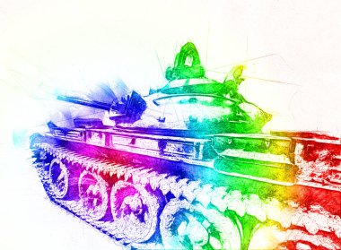 Vintage tank izole çizim sanat illüstrasyonu