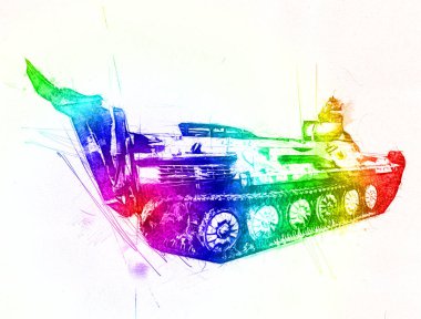 Eski zırhlı personel taşıyıcı, illüstrasyon, çizim, eskiz, vintage, resim, antika, retro