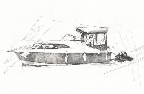 Μηχανοκίνητο Σκάφος Ιστιοπλοΐα Στη Λίμνη Στο Παρασκήνιο Ανάπτυξη Σύννεφα Εικονογράφηση — Φωτογραφία Αρχείου