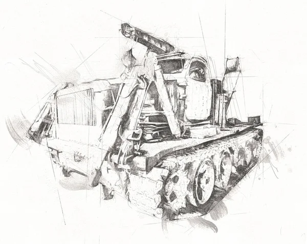 Panzerfahrzeug Technische Militärische Lkw Kunst Illustration Isolierte Skizze — Stockfoto