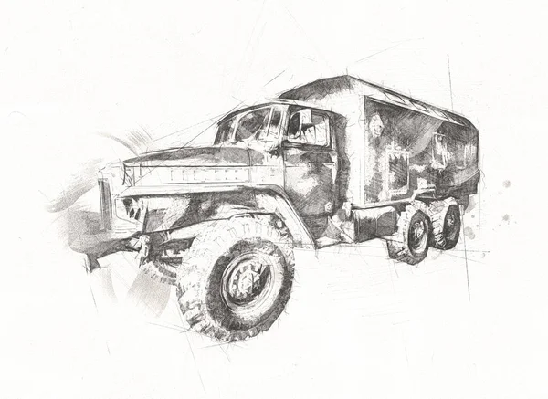 Armored Vehicle Technical Military Truck Art Illustration Isolated Sketch — Stock Photo, Image