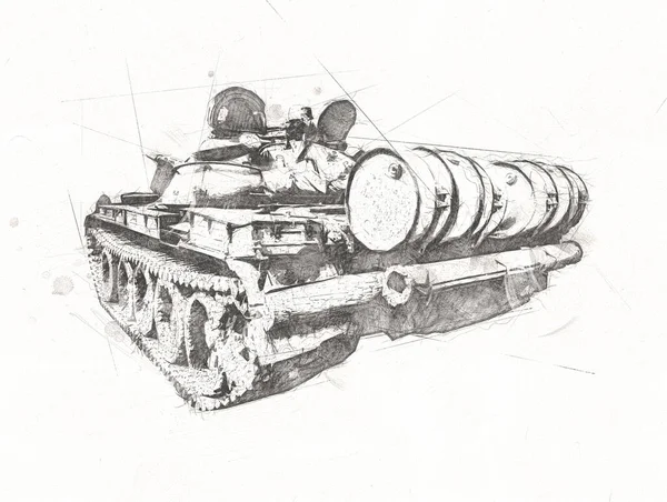 Vintage Tank Izole Çizim Sanat Illüstrasyonu — Stok fotoğraf