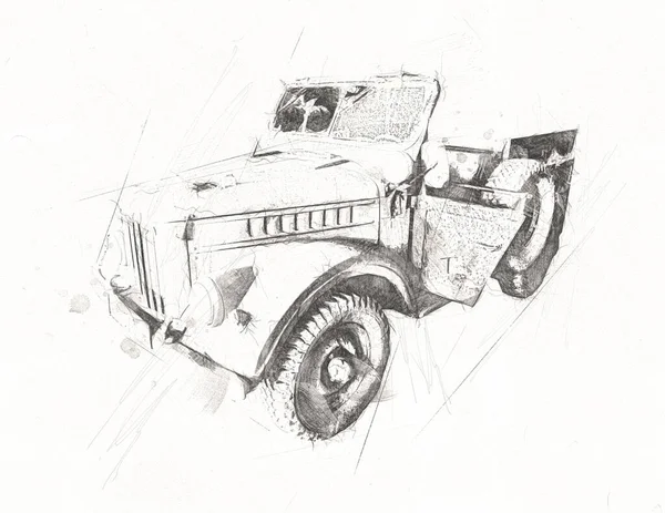 Comando Veículo Militar Americano Usado Guerra Ilustração Puxando Esboço Vintage — Fotografia de Stock
