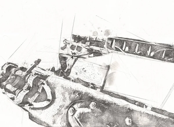 Часть Двигателя Мотоцикла Столе Мастерской Иллюстрация Рисунок Скетч Винтаж Искусство — стоковое фото