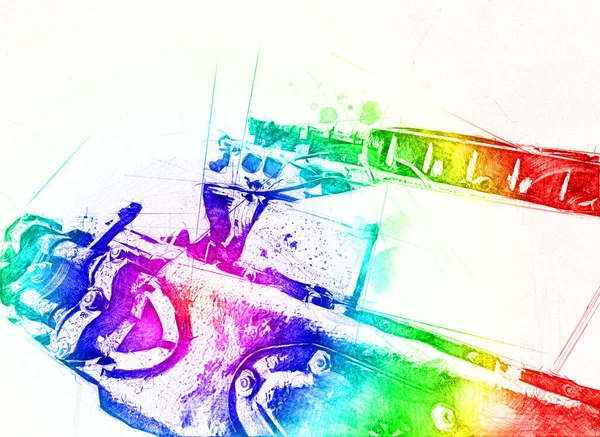 Частина Мотоциклетного Двигуна Столі Майстерні Ілюстрація Малюнок Ескіз Вінтаж Мистецтво — стокове фото