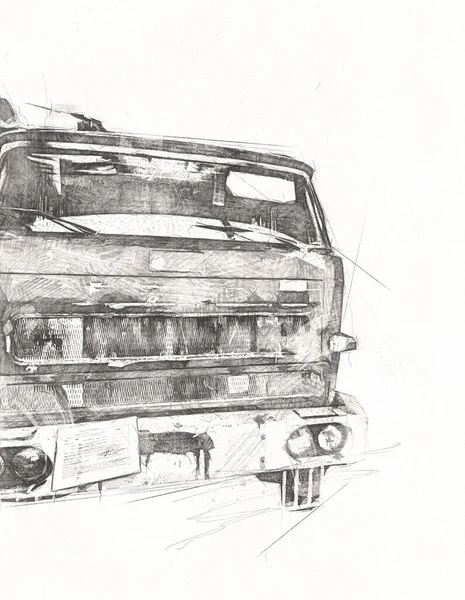 Vintage Commer Fire Engine Lastbil Parkerad Väg Illustration Teckning Skiss — Stockfoto