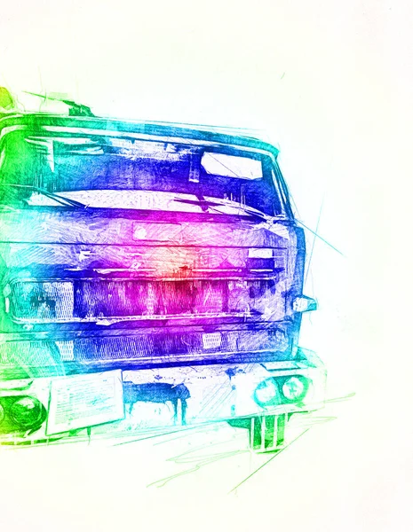 Vintage Commer Fire Engine Camion Parcheggiato Strada Illustrazione Disegno Schizzo — Foto Stock