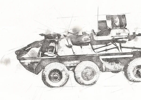 Old Armored Personnel Carrier Illustration Drawing Sketch Vintage Art Painting — Stock Photo, Image