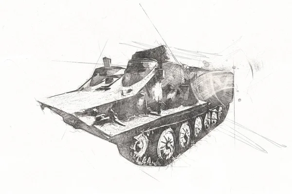 Old Armored Personnel Carrier Illustration Drawing Sketch Vintage Art Painting — Stock Photo, Image