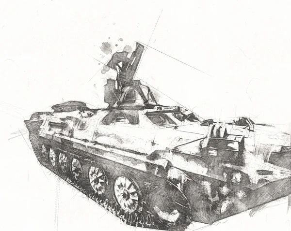 Old Armored Personnel Carrier Illustration Drawing Sketch Vintage Art Painting — Stock Photo, Image