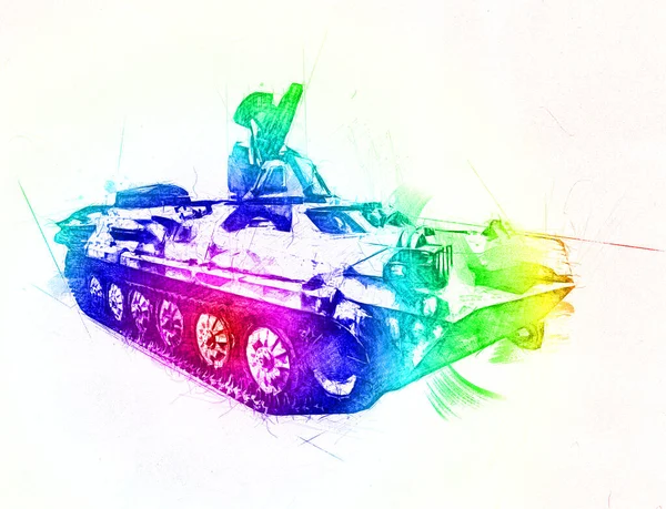 Old Armored Personnel Carrier Illustration Drawing Sketch Vintage Art Painting — Stock Photo, Image