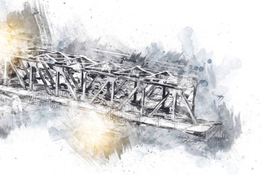 Klodzko demiryolu viyadük hava kalesi sanat illüstrasyonu antika eskiz eskizi