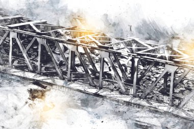 Klodzko demiryolu viyadük hava kalesi sanat illüstrasyonu antika eskiz eskizi