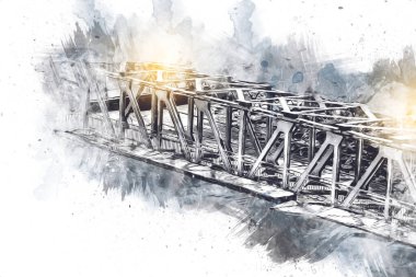 Klodzko demiryolu viyadük hava kalesi sanat illüstrasyonu antika eskiz eskizi