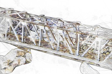 Klodzko demiryolu viyadük hava kalesi sanat illüstrasyonu antika eskiz eskizi