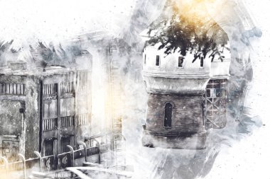 Su Depolama Tankı Klodzko tren manzaralı resim antika eskiz