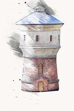 Su Depolama Tankı Klodzko tren manzaralı resim antika eskiz