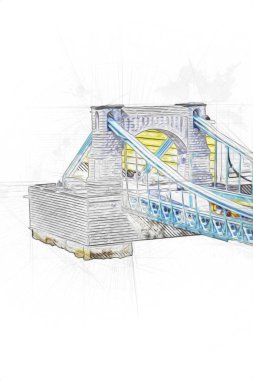 Köprülerin havadan görünüşü, Wrocaw nehri, Polonya, sanat illüstrasyonları antika eskizler