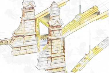 Wrocaw, zwierzyniecki köprüsü, Wrocaw nehri, Polonya, sanat illüstrasyonu antika eskiz