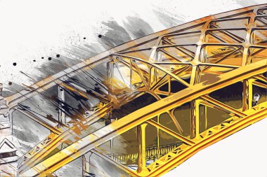 Wrocaw, zwierzyniecki köprüsü, Wrocaw nehri, Polonya, sanat illüstrasyonu antika eskiz