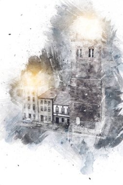 Zabkowice 'deki Eğik Kule Slaskie, sanat illüstrasyonu antika eskiz