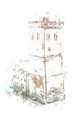 Zabkowice 'deki Eğik Kule Slaskie, sanat illüstrasyonu antika eskiz