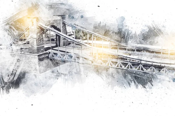 Köprülerin havadan görünüşü, Wrocaw nehri, Polonya, sanat illüstrasyonları antika eskizler