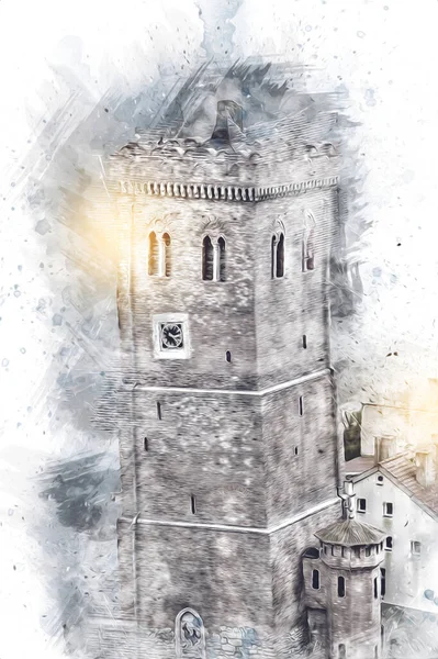 Zabkowice 'deki Eğik Kule Slaskie, sanat illüstrasyonu antika eskiz