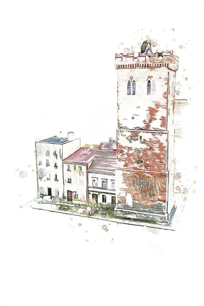 Πύργος Leaning Zabkowice Slaskie Τέχνη Εικονογράφηση Ρετρό Αντίκες Σκίτσο — Φωτογραφία Αρχείου