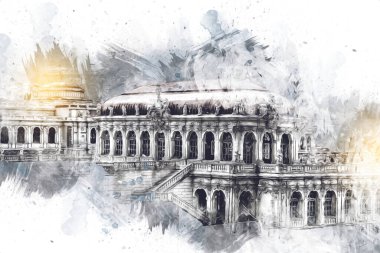 Zwinger Sarayı, sanat galerisi ve müzesi Dresden, Almanya 'da, sanat illüstrasyonu antika eskiz