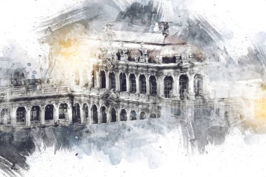 Zwinger Sarayı, sanat galerisi ve müzesi Dresden, Almanya 'da, sanat illüstrasyonu antika eskiz