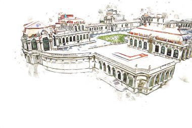 Zwinger Sarayı, sanat galerisi ve müzesi Dresden, Almanya 'da, sanat illüstrasyonu antika eskiz