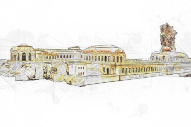 Zwinger Sarayı, sanat galerisi ve müzesi Dresden, Almanya 'da, sanat illüstrasyonu antika eskiz