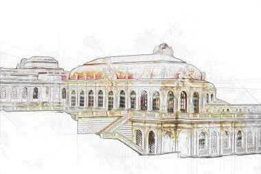 Zwinger Sarayı, sanat galerisi ve müzesi Dresden, Almanya 'da, sanat illüstrasyonu antika eskiz