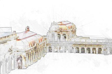 Zwinger Sarayı, sanat galerisi ve müzesi Dresden, Almanya 'da, sanat illüstrasyonu antika eskiz