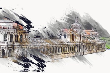 Zwinger Sarayı, sanat galerisi ve müzesi Dresden, Almanya 'da, sanat illüstrasyonu antika eskiz