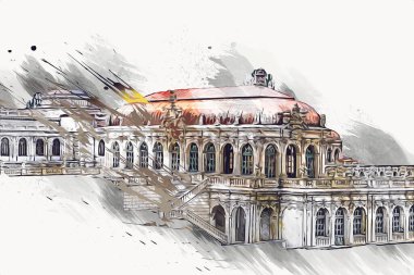 Zwinger Sarayı, sanat galerisi ve müzesi Dresden, Almanya 'da, sanat illüstrasyonu antika eskiz