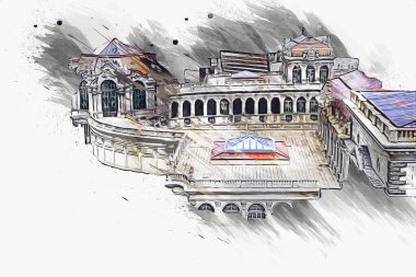 Zwinger Sarayı, sanat galerisi ve müzesi Dresden, Almanya 'da, sanat illüstrasyonu antika eskiz