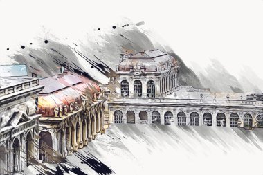 Zwinger Sarayı, sanat galerisi ve müzesi Dresden, Almanya 'da, sanat illüstrasyonu antika eskiz