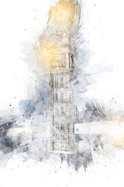 Londra 'nın büyük Ben sanat eseri çizimi, çizim, eğlenceli tasarım, antika retro