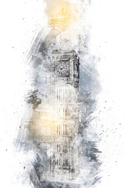 Londra 'nın büyük Ben sanat eseri çizimi, çizim, eğlenceli tasarım, antika retro