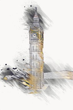 Londra 'nın büyük Ben sanat eseri çizimi, çizim, eğlenceli tasarım, antika retro