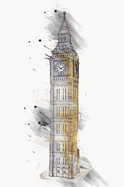 Londra 'nın büyük Ben sanat eseri çizimi, çizim, eğlenceli tasarım, antika retro
