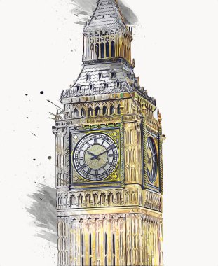 Londra 'nın büyük Ben sanat eseri çizimi, çizim, eğlenceli tasarım, antika retro
