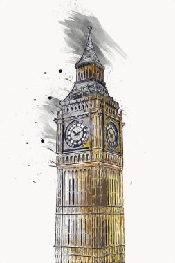 Londra 'nın büyük Ben sanat eseri çizimi, çizim, eğlenceli tasarım, antika retro